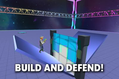 A man in a hat is playing a game called Build and Defend.